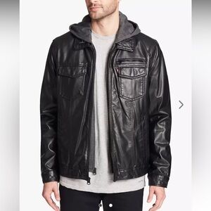 Levi’s Classic Hooded Sherpa Trucker Jacket Black Faux Leather Hoodie Jacket L